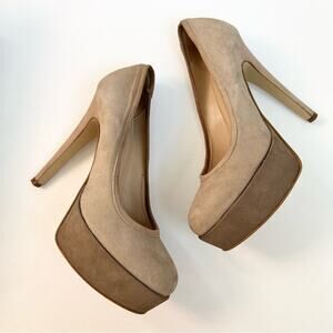Bata Tan Suede Heels Two Tone Platform Italian Size 37‎